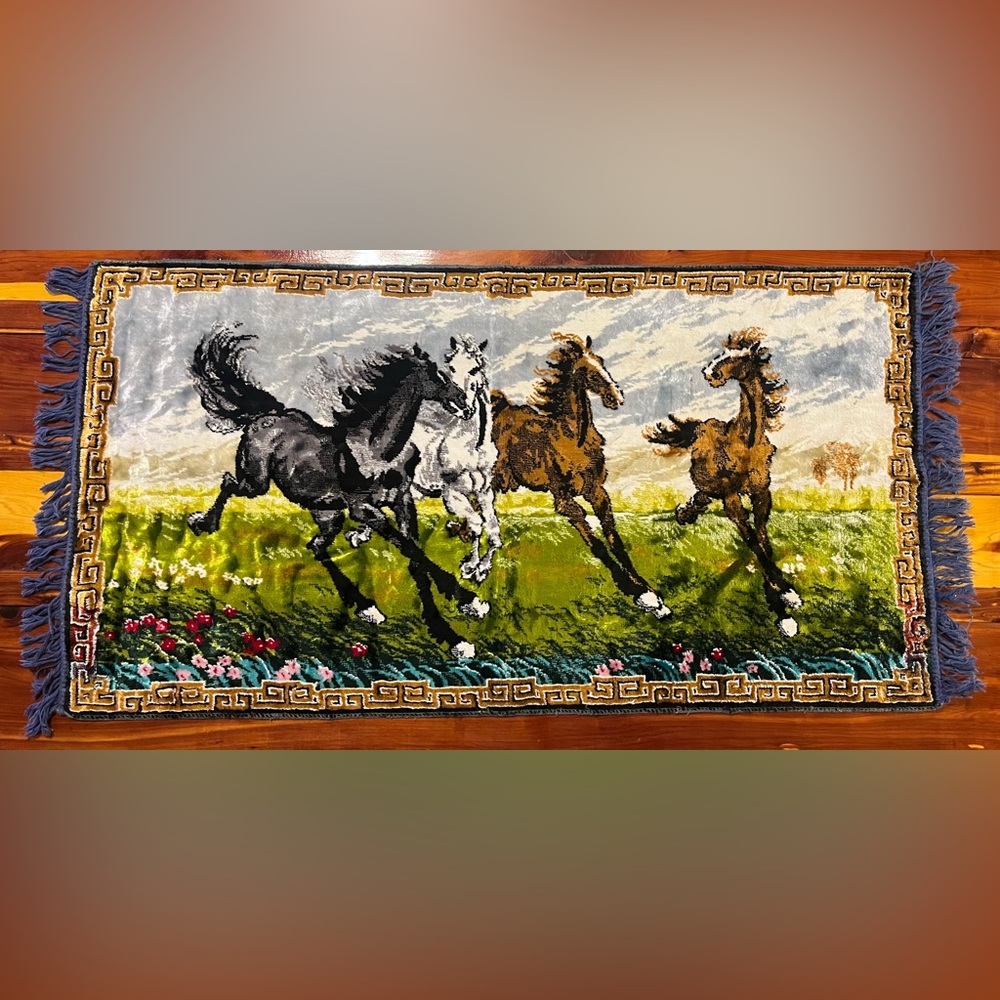 Vintage Wall Hanging Horse Tapestry With Floral Fields Country Decor